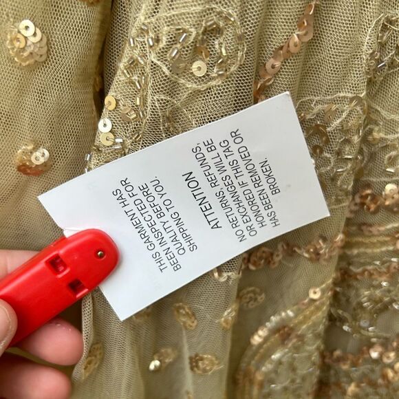 Mac Duggal EMBELLISHED ILLUSION HIGH NECK LONG SLEEVE DRESS 5572 Size 14 Latte - Picture 7 of 10